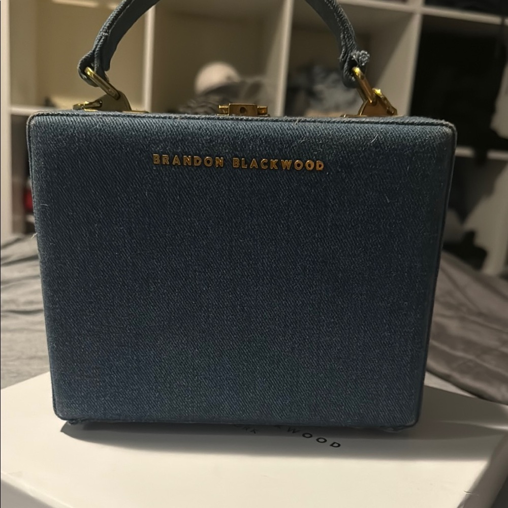 Brandon Blackwood Denim Box Bag with Gold Details